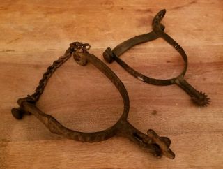 Antique Forged Iron Western Cowboy Boot Spur 17 Point Star 5 Point Horse Riding