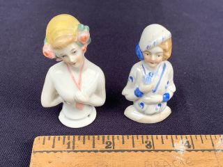 2 Vintage Half Doll Pin Cushion 5160 Germany Porcelain And Japan 25 Bisque