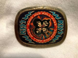 Vintage 1976 Kiss Rock And Roll Over Belt Buckle