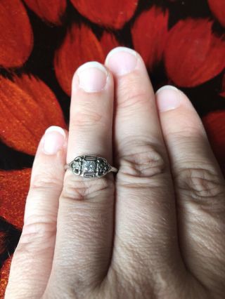 Stunning Vintage 1940’s 14k White Gold Diamond Engagement Ring.  18 Ct Size 7