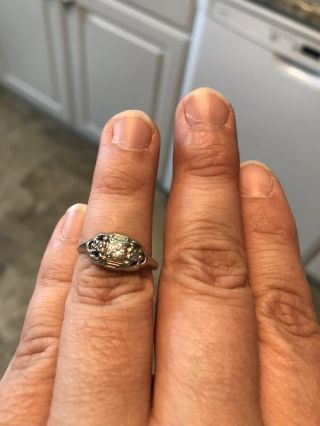 Stunning Vintage 1940’s 14k White Gold Diamond Engagement Ring.  18 Ct Size 7 2
