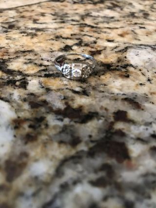 Stunning Vintage 1940’s 14k White Gold Diamond Engagement Ring.  18 Ct Size 7 3