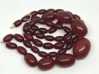 (inv 627) - Gorgeous Antique " Art Deco " Cherry Amber Bakelite Bead Necklace