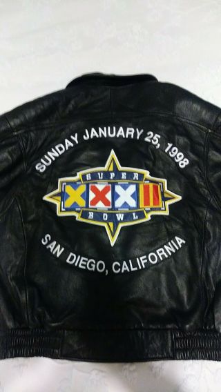 Nfl Denver Broncos Vintage Xl Black Soft Leather Jacket Superbowl Xxxii Football