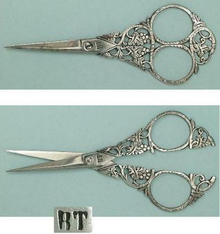 Ornate Antique Italian Steel Embroidery Scissors with Grape Vines Circa 1880 2
