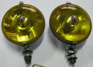 Vintage Lucas Fog Light Lamp Pair S.  L.  R.  576 Yellow Use Part Restore Mg Jag Rally