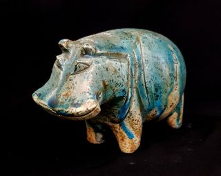 Big Statue Glazed Hippo Egyptian Antique Rare Taweret Amulet Blue Nile Figurine