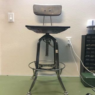 Restoration Hardware Toledo Drafting Chair Retro Stool Vintage Llight Brown