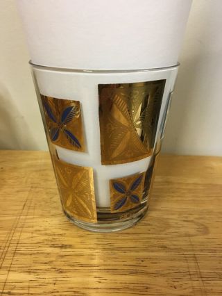 Mid Century Barware Gold And Blue Low Ball Glasses Set Of 4 Cera