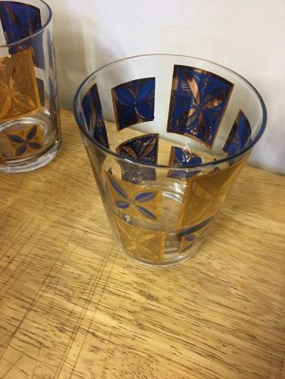 MID CENTURY BARWARE GOLD AND BLUE LOW BALL GLASSES SET OF 4 Cera 3