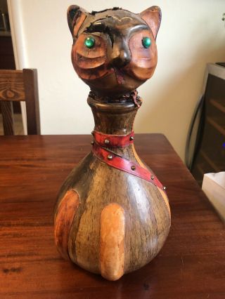 Vintage Italian Leather Wrapped Decanter Bottle Cat