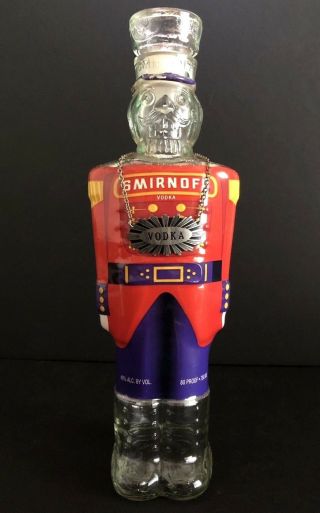 Smirnoff Vodka 1998 Toy Soldier/nutcracker Empty Clear Glass Decanter 12.  5 " Tall
