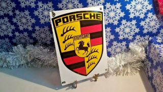Vintage Porsche Porcelain Gas Auto Motor Vehicle Stuttgart Germany Service Sign