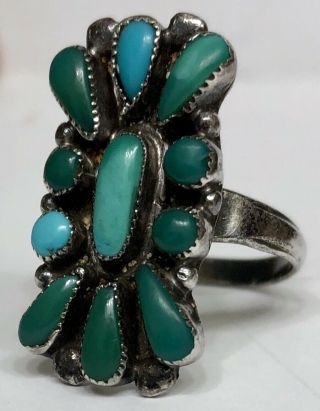 Vintage Old Pawn Native American Navajo Sterling Silver Turquoise Cluster Ring