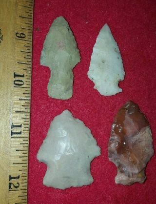 Group Of 4 Arrowheads From Calhoun Co.  Ill.  Native American Indian Artifact R10