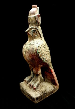 Rare Egyptian Horus Wooden Statue Figurine God Eye Falcon Ancient Sky Ra Antique