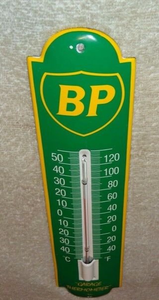 Vintage Bp British Petroleum Shell 11 3/4 " Porcelain Metal Gas Sign Thermometer