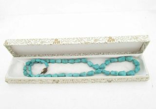 Vintage1920 Chinese Single Knotted Turquoise Necklace Silver Filigree Clasp Box