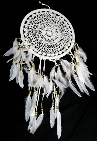 White Crochet Large Wall Hanging Boho Dream Catcher With Feathers