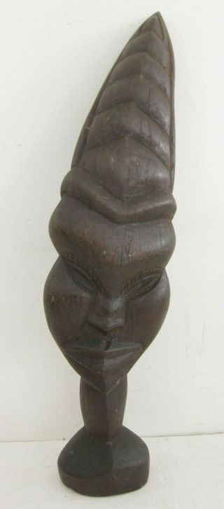African Vtg Hand Carved Wood Tribal Statue Figure Female Bust Head Sculpture 16 "