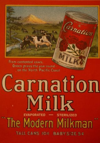 1910 Scarce Lithograph Poster Carnation Milk From G.  H.  E.  Hawkins