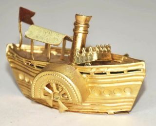 Antique German Brass Steam Ship Figural Tape Measure - 3”l
