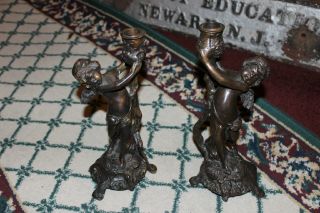 Stunning Vintage Bronze Metal Cherub Angel Candlestick Holders - Pair - Intricate