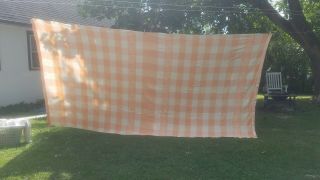 Vintage Peach Plaid Striped Wool Camp Blanket Extra Long
