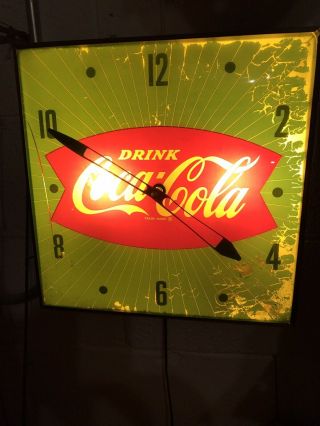 VTG Drink Coca Cola Coke Fishtail Light Up Wall Mount Pam Clock 2