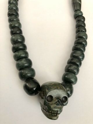 Pre - Columbian Mexico,  Jade Necklace With Skull Pendant,  Maya,  Aztec,  Olmec