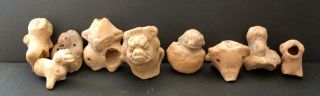 9 Pre - Columbian Mayan Clay Figures Of Birds And Animals Found In Mexico