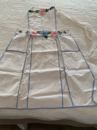Vintage Cotton Bib Apron With Embroidery And Applique