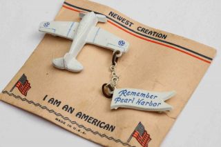 c.  1941 REMEMBER PEARL HARBOR Airplane Pin jewelry on CARD 2