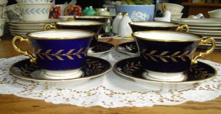 Vintage Syracuse China Cobalt Blue Old Ivory Richelieu Teacups & Saucers 4