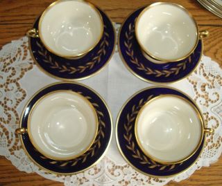Vintage Syracuse China COBALT BLUE Old Ivory RICHELIEU Teacups & Saucers 4 2