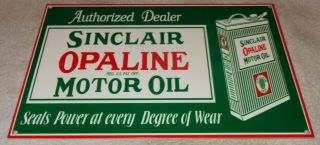 Vintage Sinclair Opaline Motor Oil " Quart Oil Can " 12 " Metal Gasoline Sign Dino