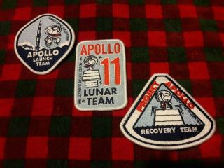 Nasa Apollo Snoopy Saturn V Mission Launch Lunar Recovery Team Patch Emblem Set