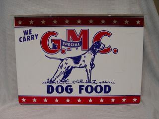 Vintage Gmc Special Dog Food 2 - Sided Painted Metal Advertising Flange Sign