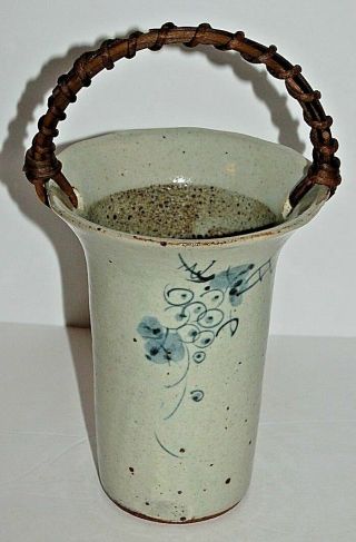 Japanese Basket Form Vase Vintage With Some Flowers On The Front