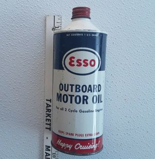 Vtg Esso Outboard Motor Oil Can Happy Cruising Chainsaw Scooter Garage Cone Top
