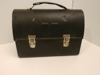 Vtg American Thermos Bottle Co Black Metal Dome Top Lunch Box Pail