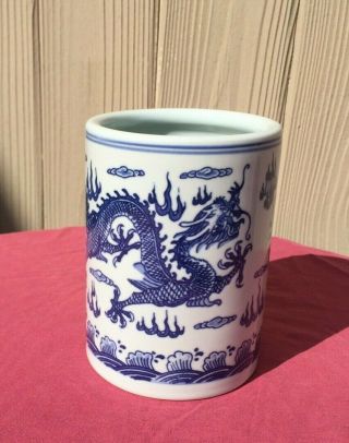 Vintage Dragon Chinese Jingdezhen Blue/white Porcelain Pot Marked