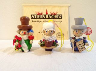 Vintage Steinbach Set 3 Wooden A Christmas Carol Christmas Ornaments W/ Box
