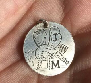 Victorian Love Token Silver Engraved Pictorial Love Bug Jm Coin Charm