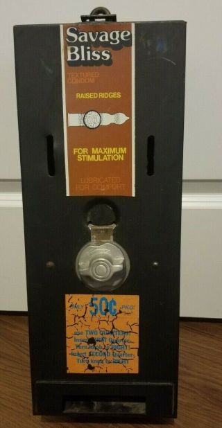 Vintage Savage Bliss Coin Operated Condom Vending Machine Metal