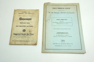2 Vintage Dealer Net Prices Catalogs - Brown & Sharpe 1952 No 35 Starrett 1975