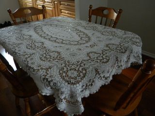 1 Vintage Quaker Lace Tablecloth Oblong 42 " X 64 " Ecru