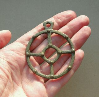 Ancient Viking Bronze Pendant Amulet Sun Great Save Rare Form