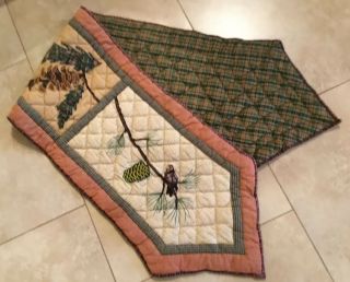 Patchwork Country Quilt Table Runner,  Pine Cones,  Bird,  Branches,  Greens