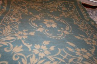 Vintage 100 Wool Rich Blue & Cream Reversible Floral Blanket Throw 48 X 70